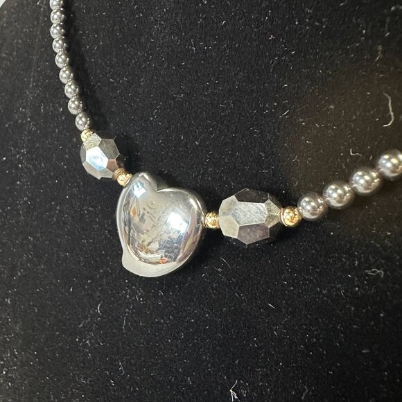 Vintage Hematite Heart Beaded Necklace - Picture 5 of 13